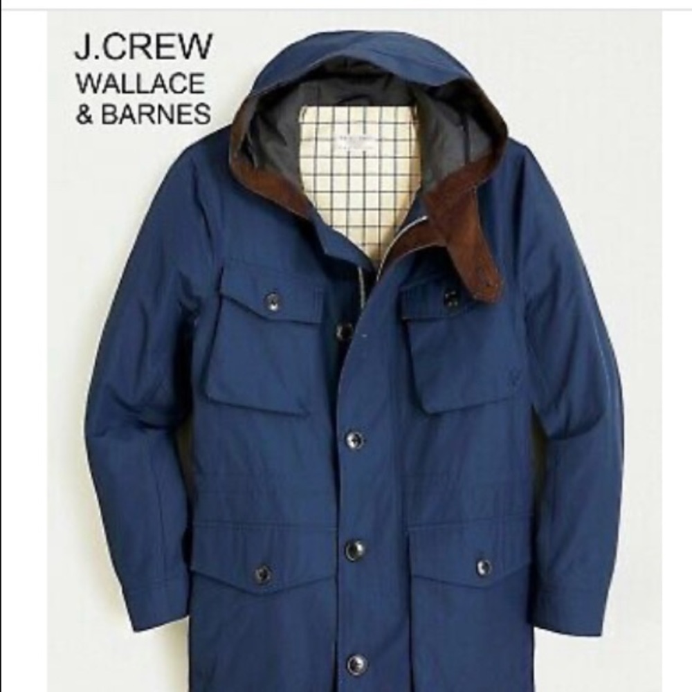 J.Crew Men’s Hooded Utility Jacket Navy and Brown M